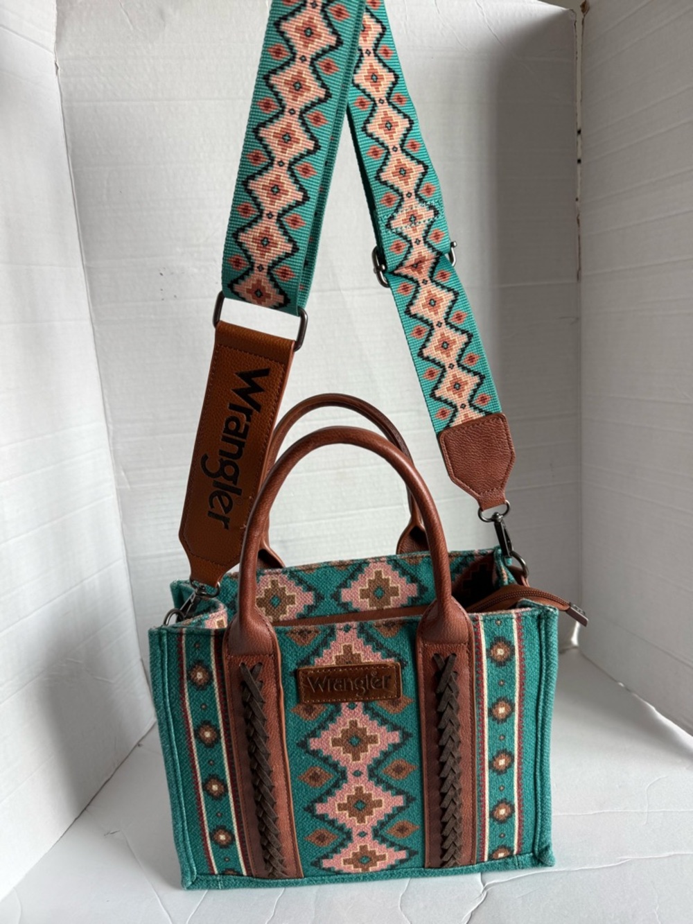 Wrangler Aztec Tote Bag for Women Boho Shoulder Purses and Handbags, Turquoise - Picture 12 of 16
